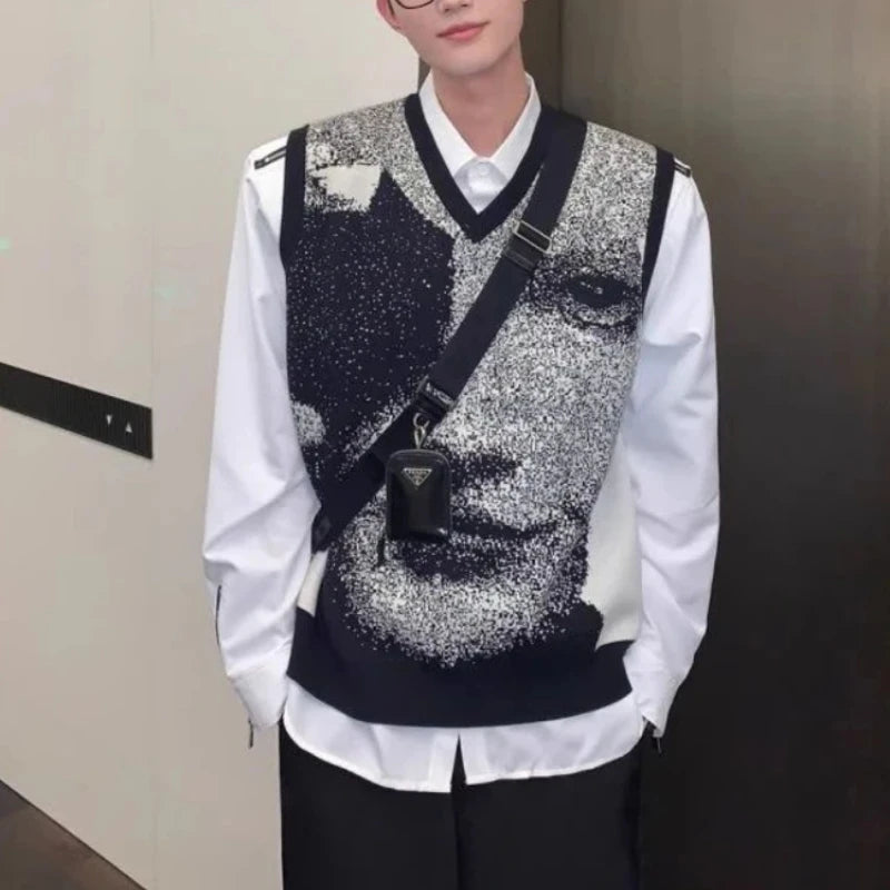 Autumnr and Winter Sleeveless Waistcoat High Quality Sweaters Male Korean Fashion Harajuku Top Streetwear Y2k Men's Knitted Vest
