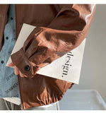 Autumn Street Trendy PU Leather Jacket Casual Textured Locomotive Zipper Turn-down Collar Solid Color Long Sleeve Men's Coats