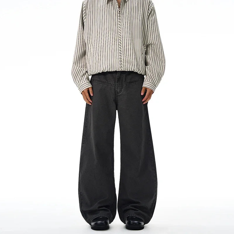 100% Cotton Wide-leg Jeans Men's Autumn Fashion Pocket Design Casual Trousers Loose American High Street Y2K Denim Pants