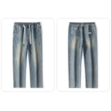 Men's Summer Baggy Jeans Big Size M-4XL Lightweight Cotton Wide Leg Straight Denim Pants Loose Fit Blue Jean Trousers