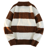 Men's New Black and White Striped Sweater Men's Autumn and Winter Loose Pullover Casual Top Men's Homestay Casual Warmth