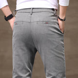 Men's Business Casual Pants Stretch Slim Fit Straight Semi-elastic Waist Trousers Solid Classic Office Work Male Clothing