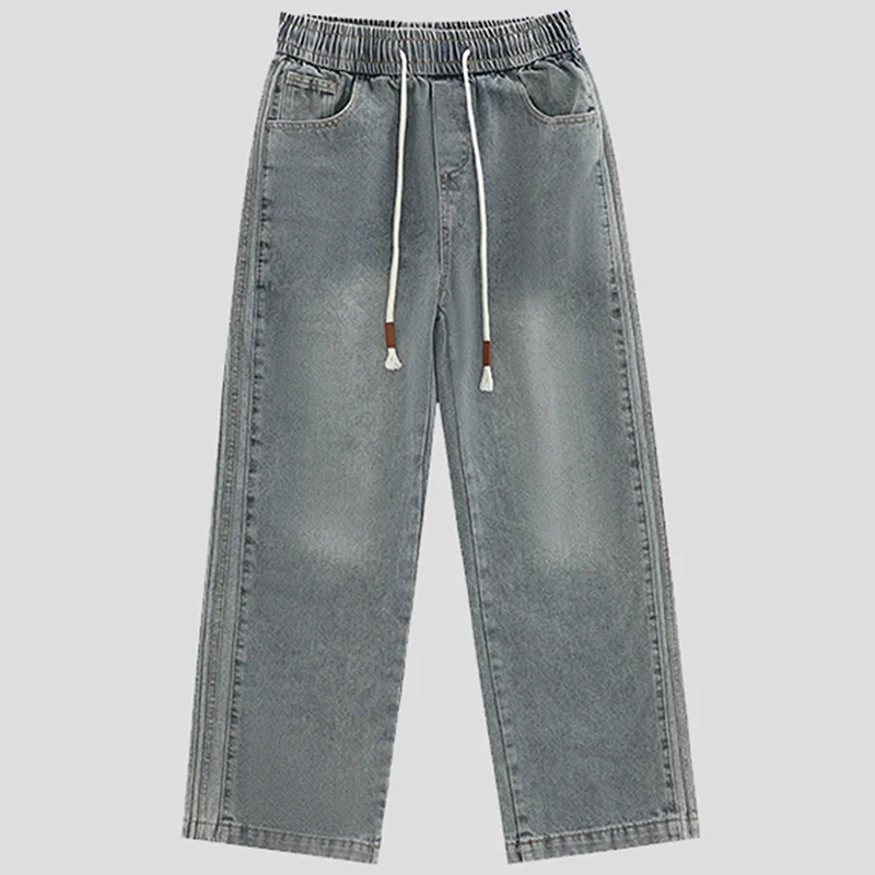 Dragging Streetwear Loose Cargo Jeans Men Korean Loose Straight Wide Leg Pant Men's Brand Clothing Black Blue Denim Jogger Pants