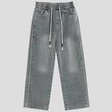 Dragging Streetwear Loose Cargo Jeans Men Korean Loose Straight Wide Leg Pant Men's Brand Clothing Black Blue Denim Jogger Pants