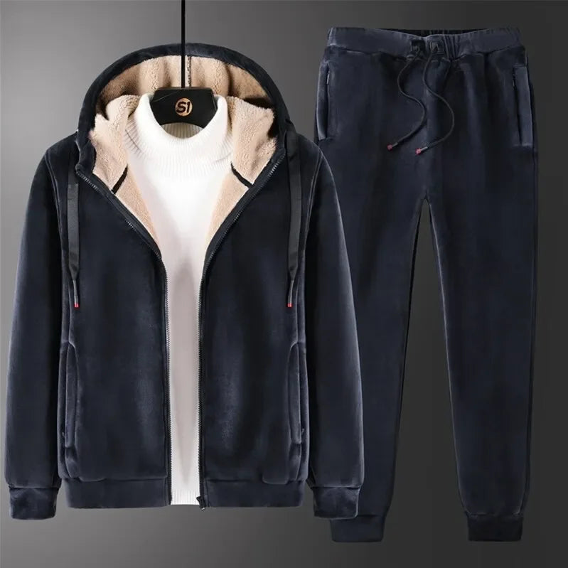 Mens Warm Sets Hoodies+Pants Set Hooded Clothes Men Winter Fashion Plus Size Casual Thick Sportswear Warm Fleece Tracksuit