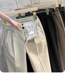 Autumn Winter Men's Woolen Suit Pants Formal Business Office Slim Straight Elastic Waist Korean Casual Tapered Brown Trousers