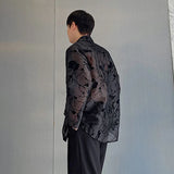 Chinese Style Men's Shirts Autumn Jacquard Turn-down Collar Long Sleeve Lace-up Trend Male Thin Sun-proof Top