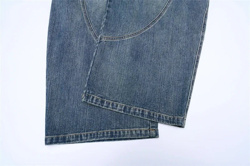 Baggy Classic Jeans Men's Vintage Wash Cotton Wide-leg Denim Pants Loose Fashion Spliced Streetwear Trendy Hip-hop Y2K Trousers