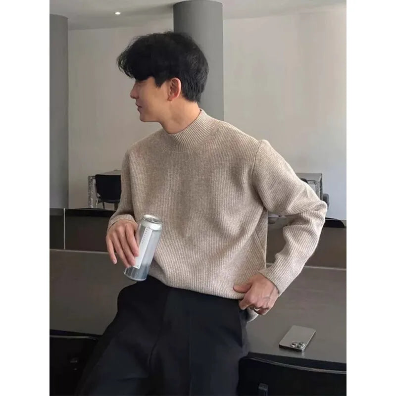 Winter Thick Sweater Men Slim Fit Warm Thicken Stand Up Collar Sweater Men Korean Long Sleeved Sweater Mens Jumper Clothes