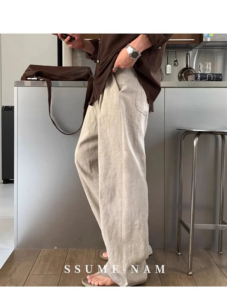 New Japanese Retro Men Casual Pants Luxury Draped Wide Leg Leisure Solid Color Straight Trousers High Quality Elegant Sweatpants