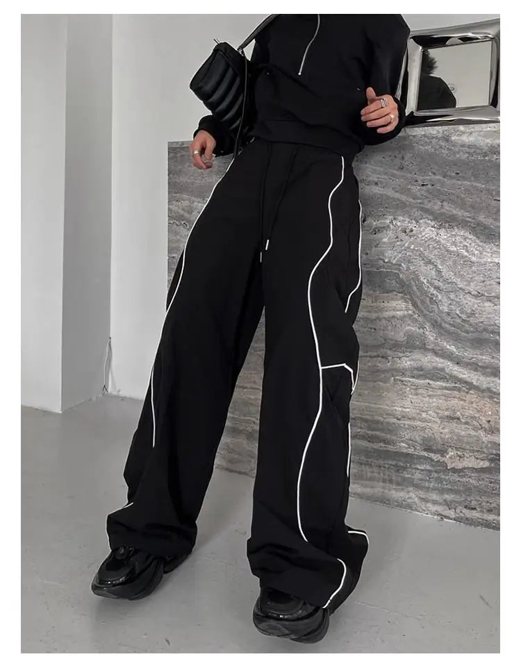 American High Street Style Retro Trend Functional Style Drawstring Loose Sports Wide-leg Trousers Autumn Winter New Style Pants