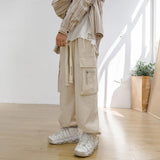 Cotton Casual Pants Men Fashion Retro Pocket Cargo Pants Men Japanese Streetwear Hip-hop Loose Wide Leg Pants Mens Trousers