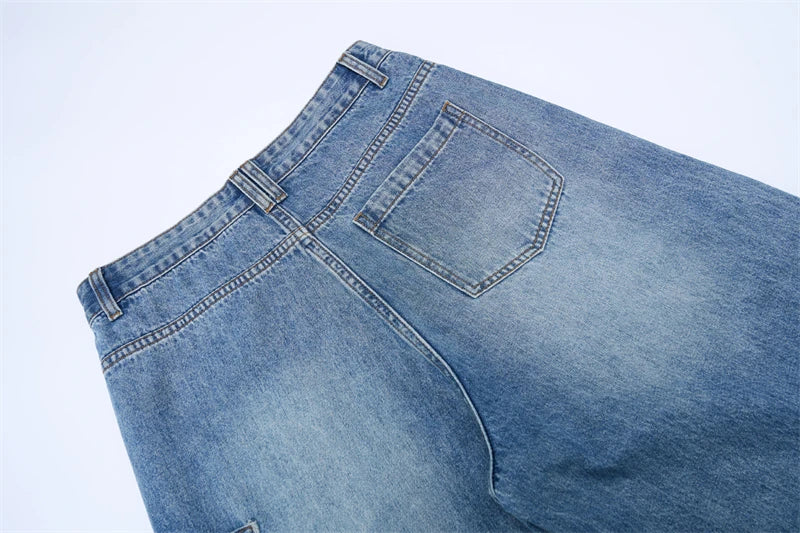 Multi-pocket Loose Wide-leg Jeans Men's Cotton Vintage Washed Denim Pants Hip-hop Fashion Y2K Streetwear Autumn Casual Trousers