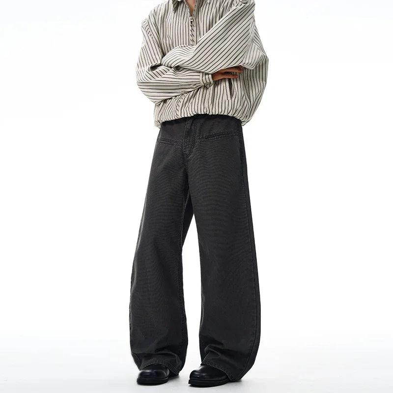 100% Cotton Wide-leg Jeans Men's Autumn Fashion Pocket Design Casual Trousers Loose American High Street Y2K Denim Pants