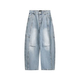 Hip hop personality trend men and women straight leg washed jeans American couple loose retro curved knife casual pants y2k