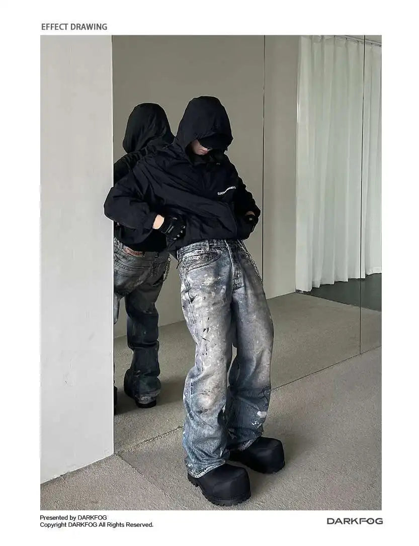 Men and women Spring Festival hip-hop trend straight leg personalized printed jeans couple American loose retro casual pants y2k