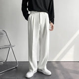 Spring Autumn Men's Fashionable White Korean Style Casual Pants Street Draped Straight Loose Suit Casual Trousers Male