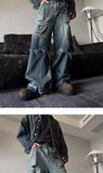 American Spring and Autumn Trendy Street Personalized Fake Two piece Straight leg Jeans Couple Loose Retro Casual Pants y2k