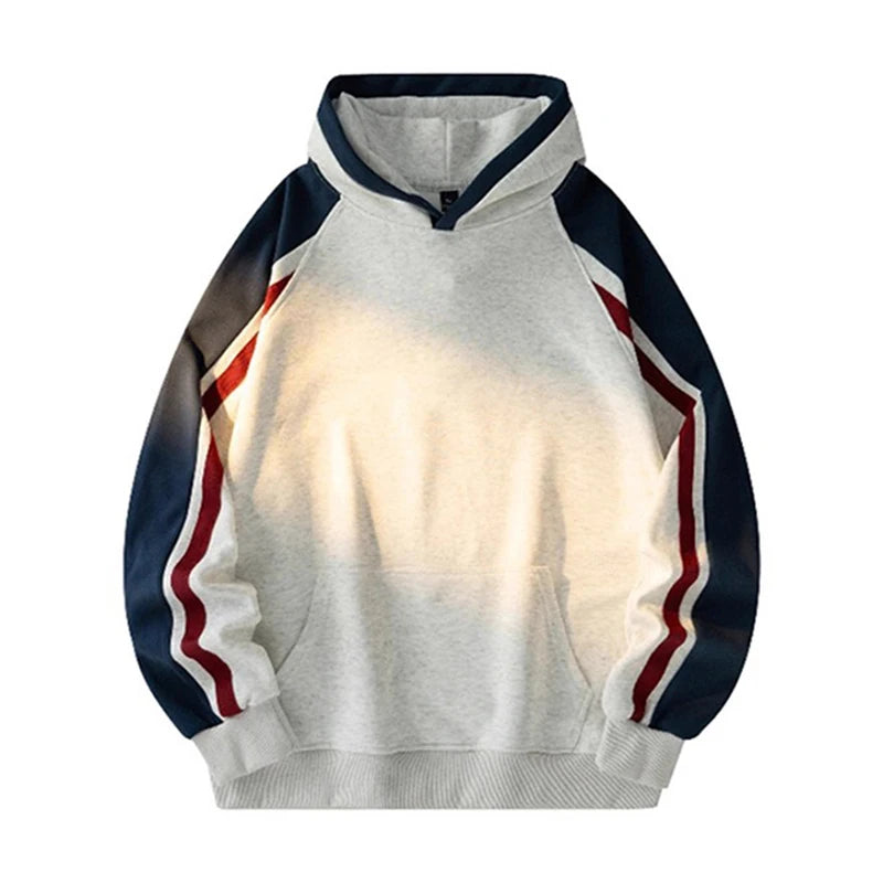New American Retro Men's Hooded Sweatshirt Casual Harajuku Navy Patchwork Long Sleeve Pullover Autumn High Quality Hoodies M-3XL