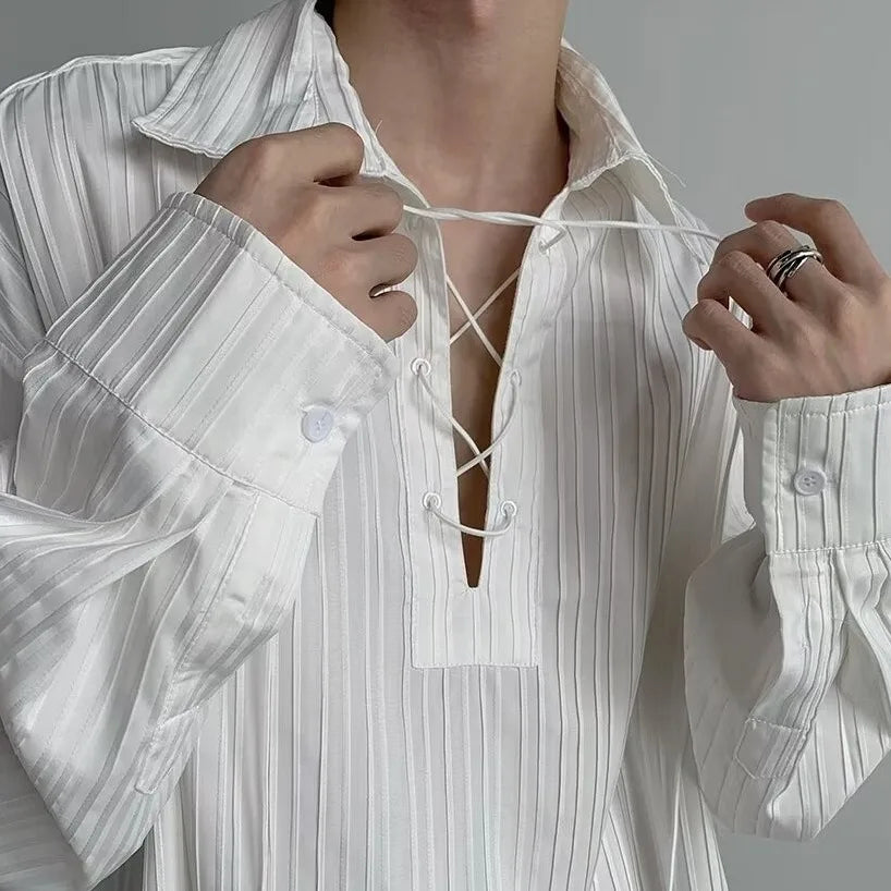 New Men's Casual Blouse Shirt Tops Long Sleeve Tee Shirt Spring Autumn Slanted Placket Vintage Shirts Renaissance Shirt