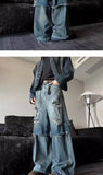 American Spring and Autumn Trendy Street Personalized Fake Two piece Straight leg Jeans Couple Loose Retro Casual Pants y2k