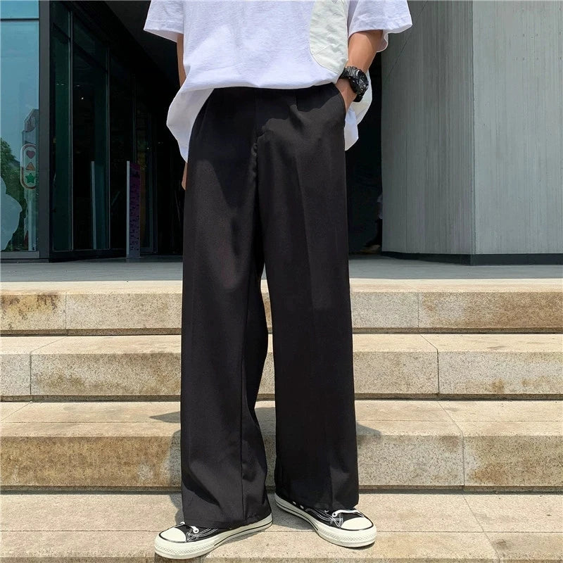 New Japanese Retro Male Suit Pants Light Luxury Straight Draped Button-down Business Casual Pants Premium Slim Elegant Trousers