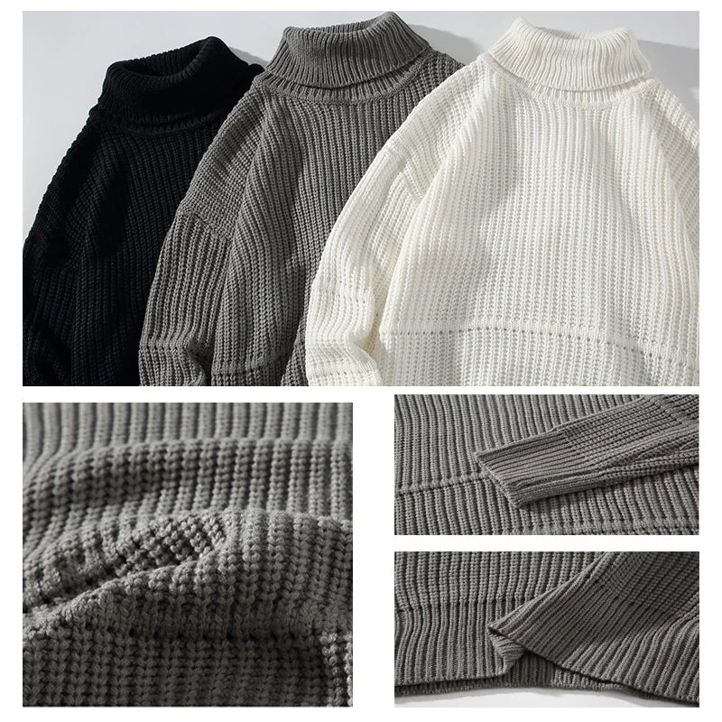 Turtleneck Pullover Men's Long Sleeve Rollneck Sweater Autumn Winter Mens Casual Korean Style Fashion Warm Knitted Sweater