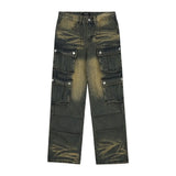 Spring and Autumn Trendy Street Personality Straight Tube Multi Pocket Work Clothes Jeans Couple Loose Retro Casual Pants y2k