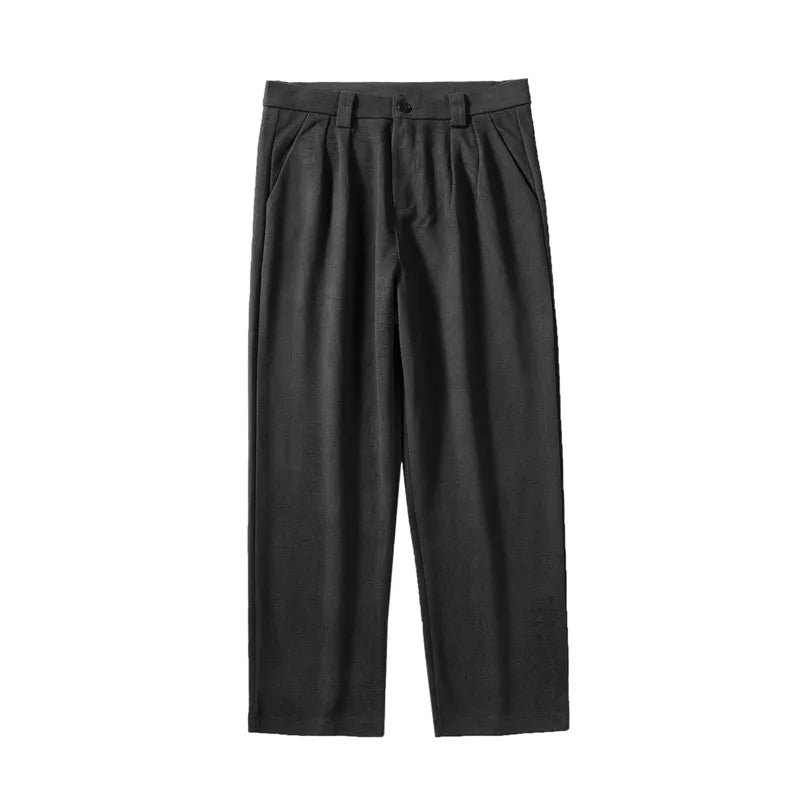 Winter Thick Woolen Pants Men Warm Fashion Casual Straight Pants Men Korean Loose Wide Leg Pants Mens Thicken Suit Trousers