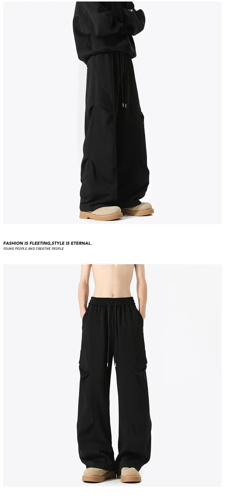 Mens Casual Pants Loose Fit Joggers Patchwork Pleated Trousers Trendy Elastic Waist Outdoor Sports Streetwear Hip Hop Trousers