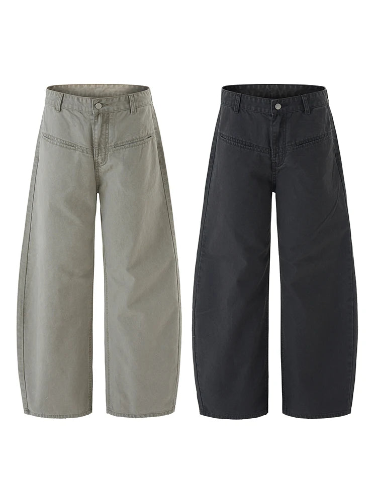 100% Cotton Wide-leg Jeans Men's Autumn Fashion Pocket Design Casual Trousers Loose American High Street Y2K Denim Pants