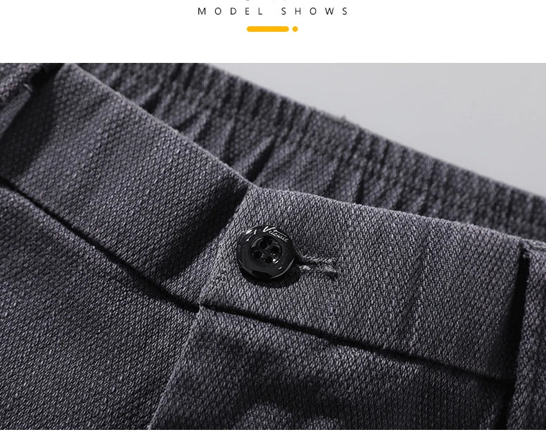 Men's Business Casual Pants Stretch Slim Fit Straight Semi-elastic Waist Trousers Solid Classic Office Work Male Clothing