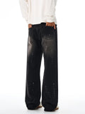 Fashion Graffiti Black Loose Wide-leg Jeans Men's Autumn New American Simple Basic Wash Denim Pants Loose Straight Trousers