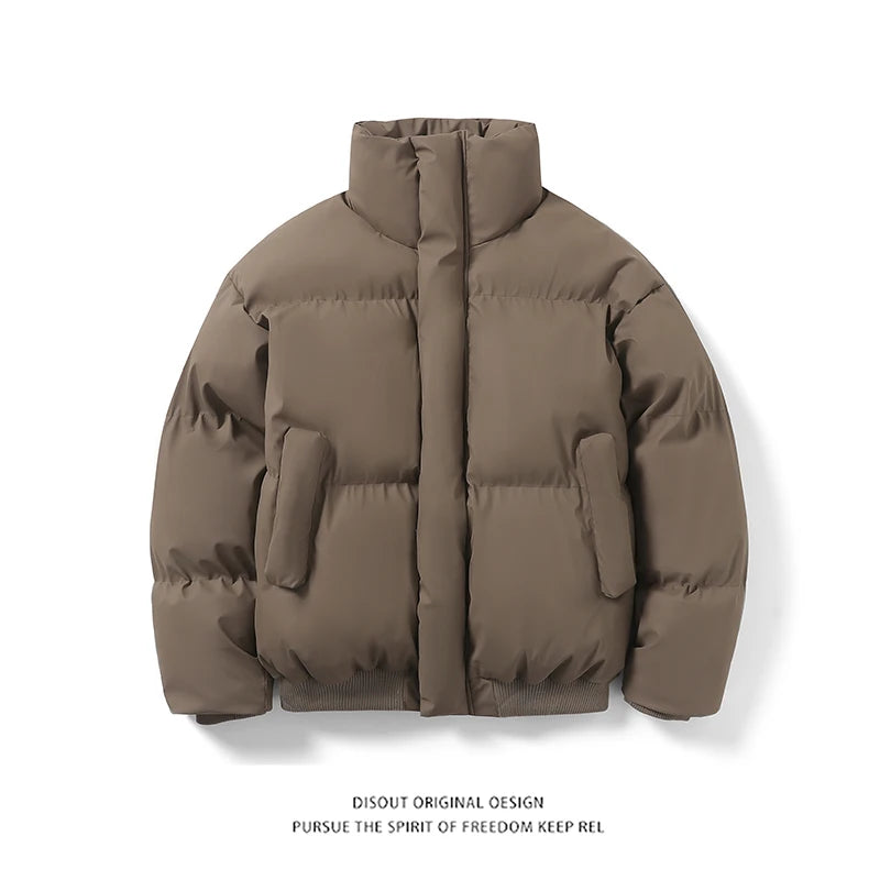 Winter Thick Warm Cotton Padde Jacket Men Stand Collar Daily Casual All-match Parka Outwear Coats Men's Clothing Black/Camel