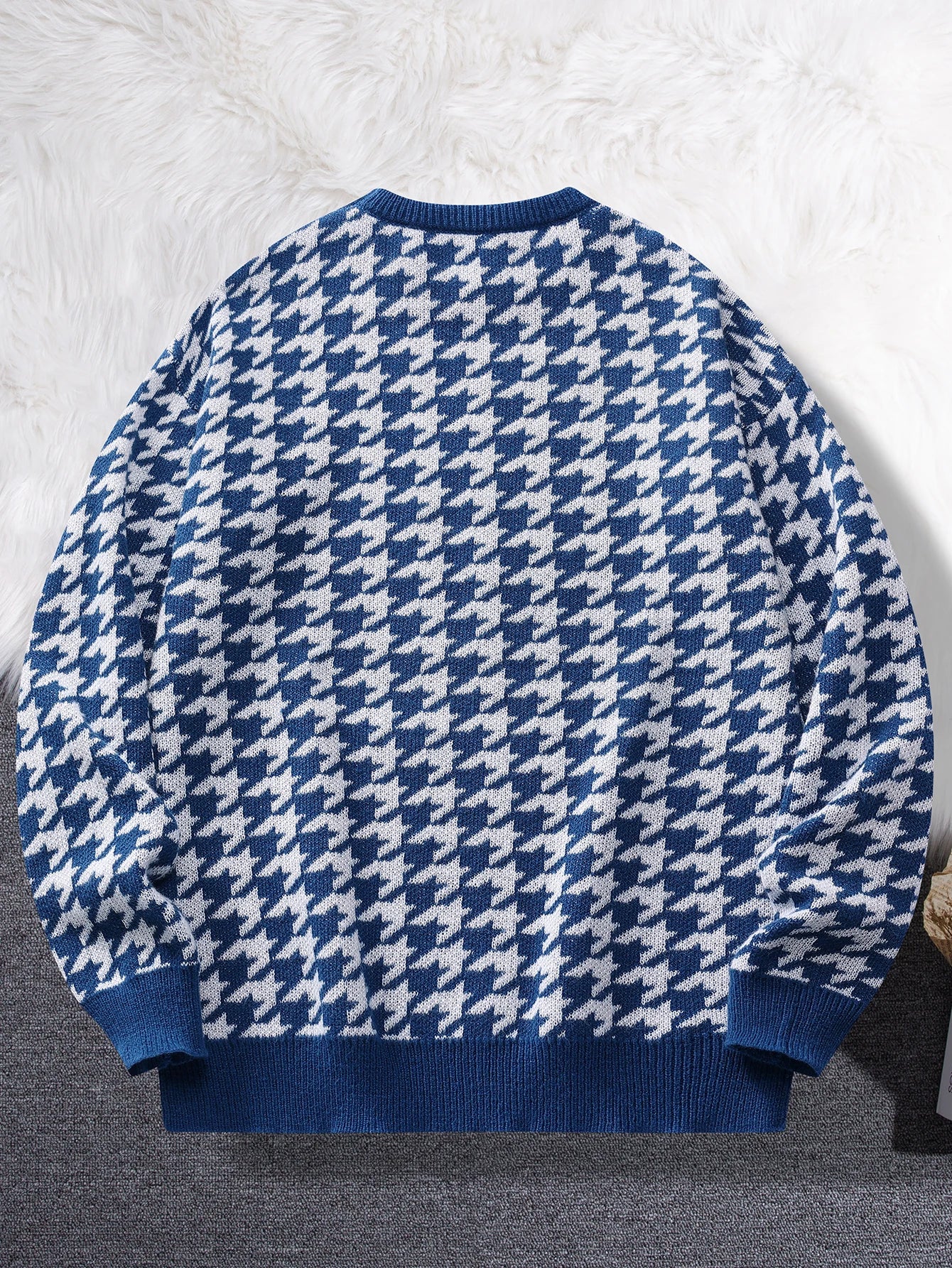 New Popular Autumn Winter Plaid Jacquard Pattern Pullover Sweater Casual Round Neck Contrast Color Knitted Men's Pullover