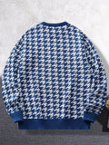 New Popular Autumn Winter Plaid Jacquard Pattern Pullover Sweater Casual Round Neck Contrast Color Knitted Men's Pullover