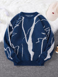 New Popular Autumn and Winter Abstract Crack Graffiti Jacquard Pattern Pullover Sweater Casual Round Neck Knitted Men's Pullover