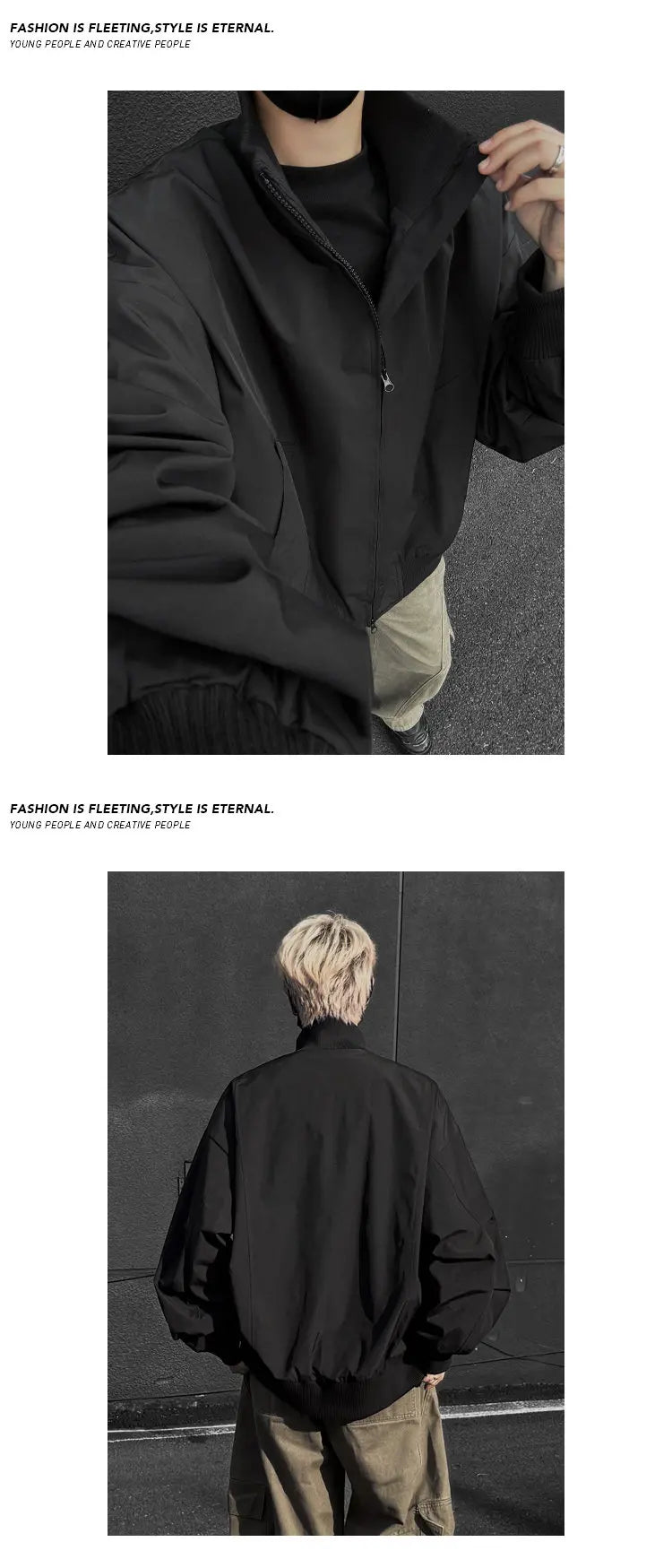 Jacket Mens Casual Jacket Solid Stand Collar Loose Fit Zipper Autumn Coat Ribbed Cuffs Relaxed Outerwear