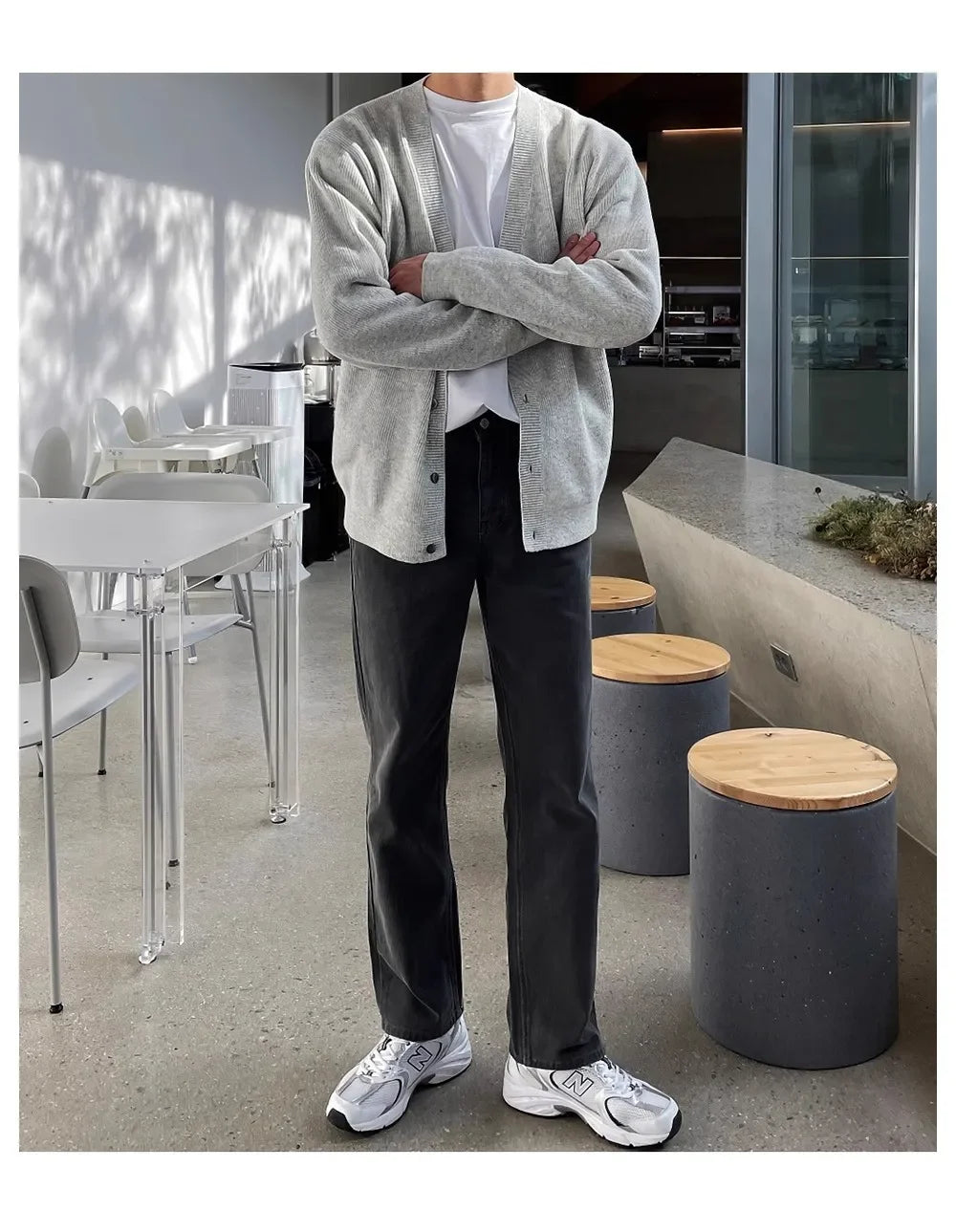 Fashionable V-Neck Knitwear Men's Loose Fit Solid Color Autumn New Style Casual Versatile Open Cardigan Sweater Jacket