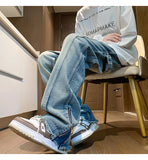 Autumn jeans men New Fashion Side Zipper Casual Jean Pants Men High Street Loose Straight Pant Mens Vintage All-match Trousers