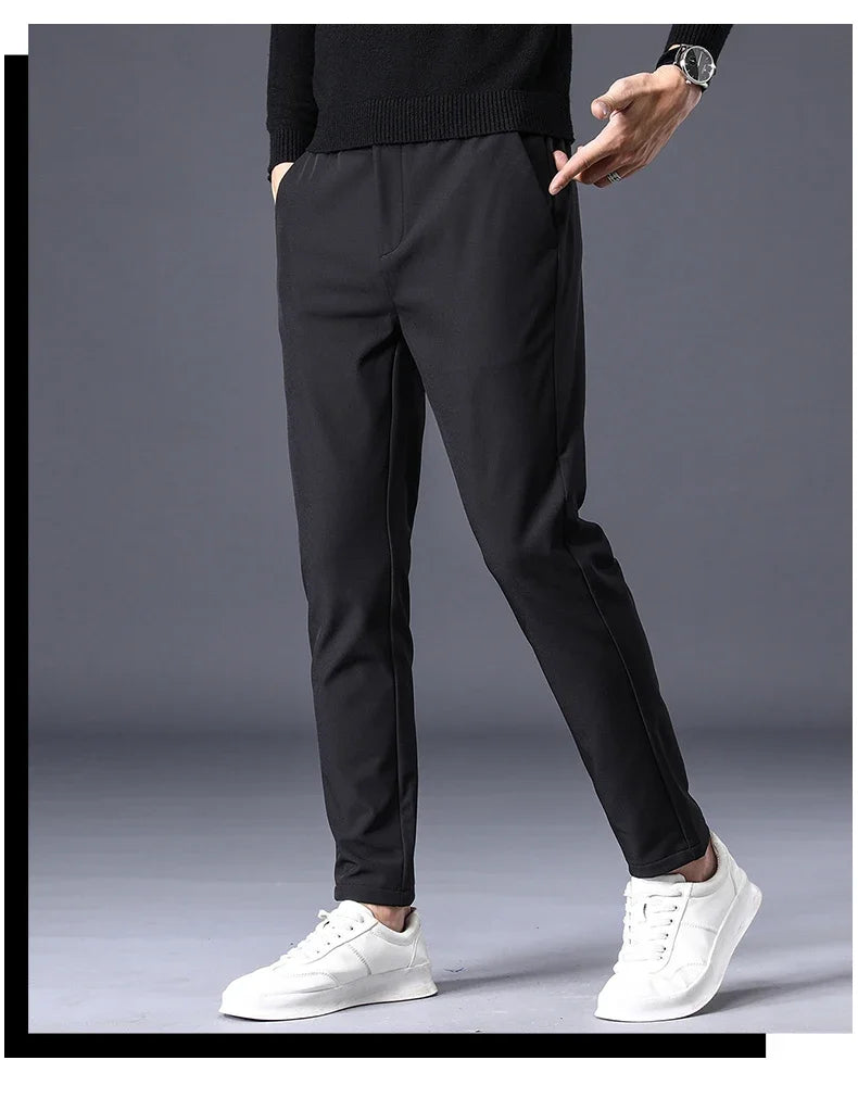 Winter Warm Fleece Men's Business Casual Pants Stretch Slim Fashion Korean Thermal Trousers Classic Simple Male Plush Clothes