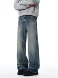 Vintage Wash Men's Loose Jeans American Cleanfit High Street Micro Flared Trousers Autumn Fashion Casual Wide-leg Denim Pants