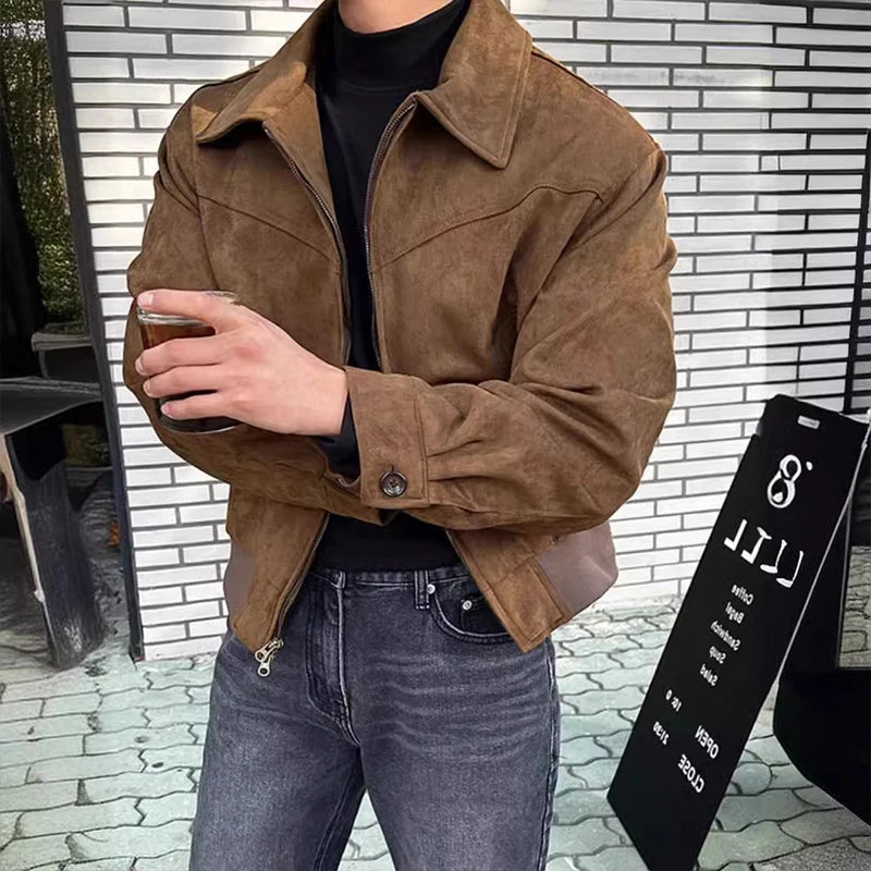 New Trendy Men Jacket Autumn Casual Textured High Street Dual Zippers Long Sleeve Coat Hong Kong Style Flight Short Jacket L-4XL