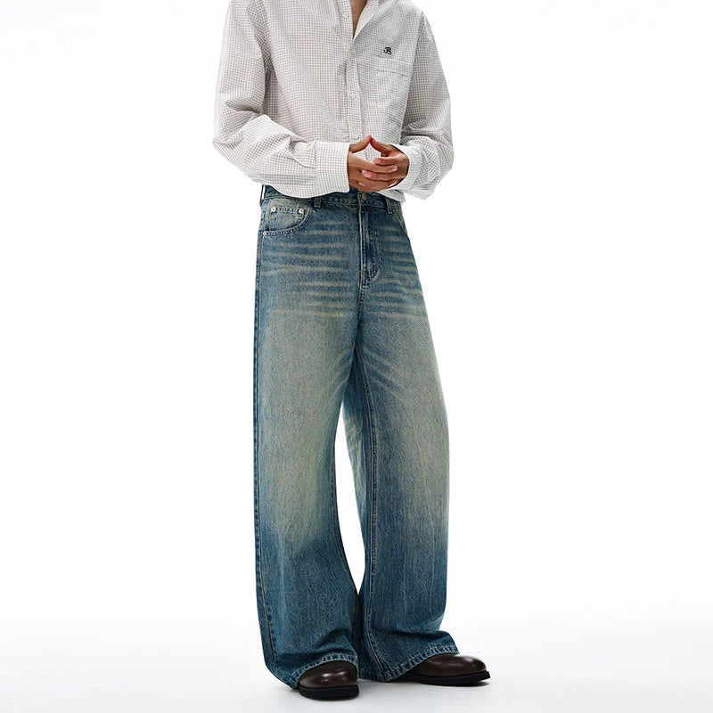 American Retro Jeans Men's Oversize Baggy Wide Legs Classic Wash Cotton Denim Pants Hip-hop Rock Streetwear Loose Trousers