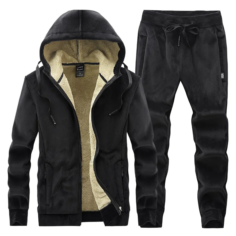Sportswear Cardigan Winter Sets Tracksuit Hooded Male ThickHoodies + Elastic Pants Casual Men Fleece Warm Sets Men Sport Sets