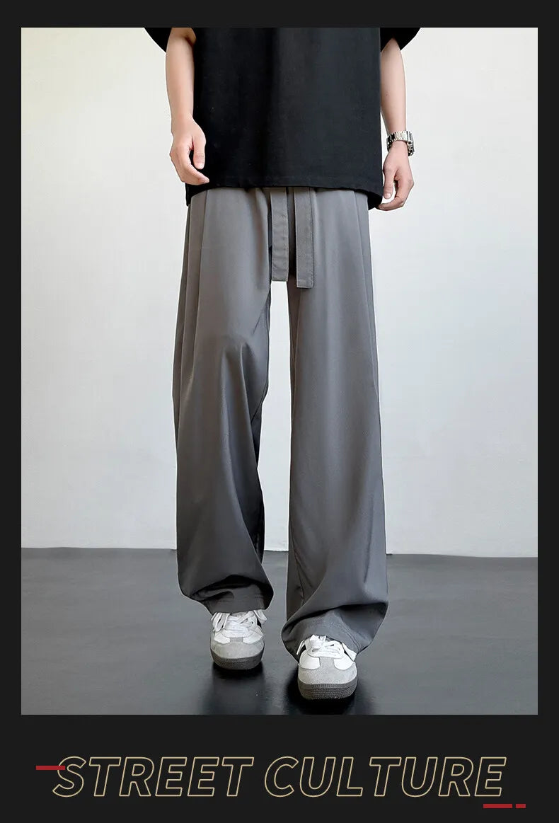 Men's Casual Straight Long Loose Pants Stretch Elastic Waist Jogger Korean Classic Blue Black Gray Male Brand Trousers Plus Size