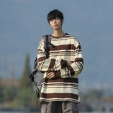 Striped T-shirts Men Advanced Slouchy O-neck Long Sleeve Japanese Style Vintage Baggy Casual Clothing Autumn Fashion Harajuku