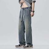 Men's Summer Baggy Jeans Big Size M-4XL Lightweight Cotton Wide Leg Straight Denim Pants Loose Fit Blue Jean Trousers