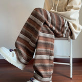 Wide Leg Pants Men Women Autumn Winter Fashion Casual Straight Pants Loose Mopping Pants Harajuku Vintage Striped Black/Coffee