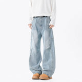 Hip hop personality trend men and women straight leg washed jeans American couple loose retro curved knife casual pants y2k